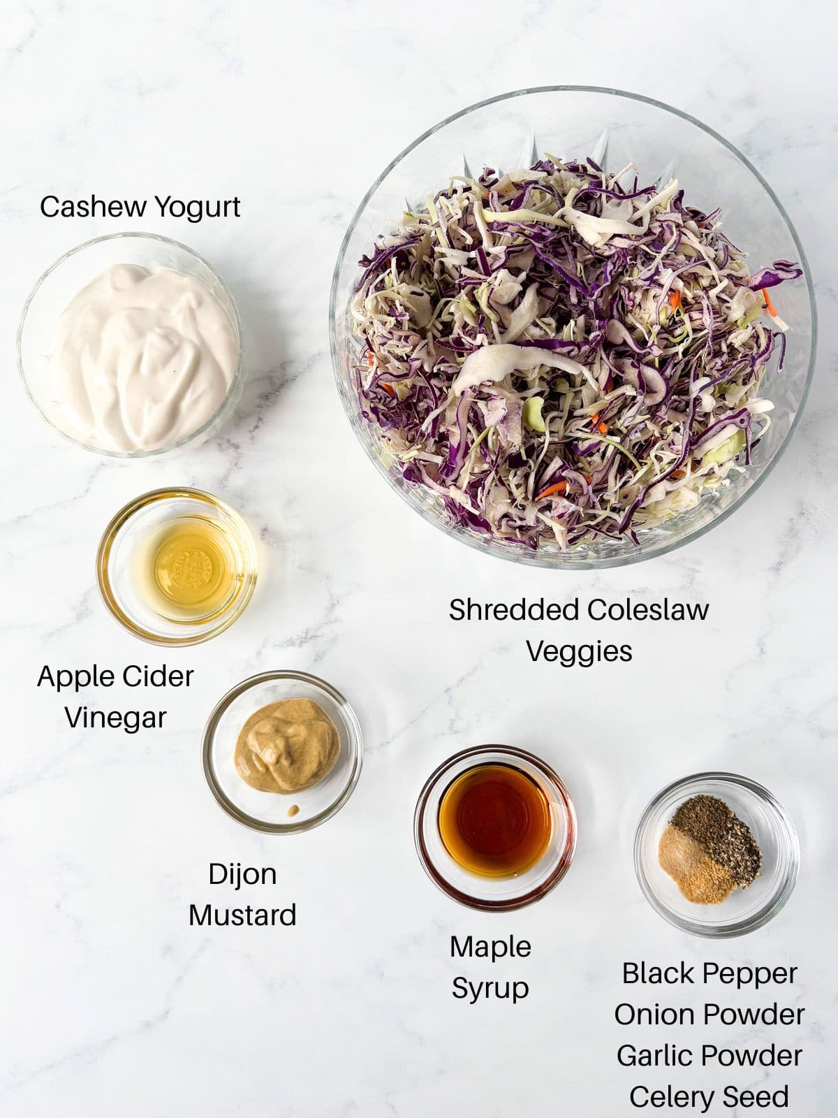 Ingredients for no mayo coleslaw.