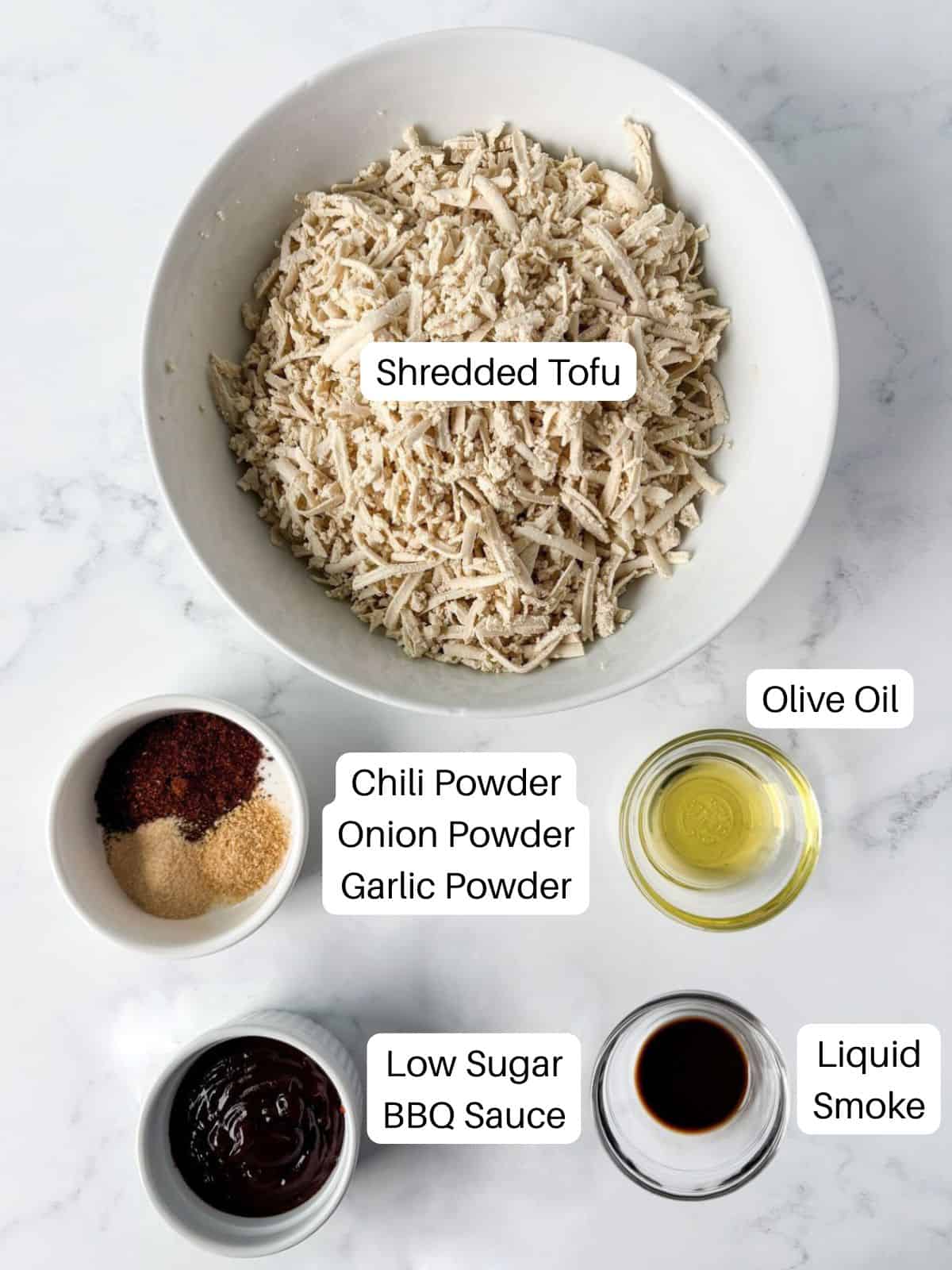 Ingredients for shredded bbq tofu.