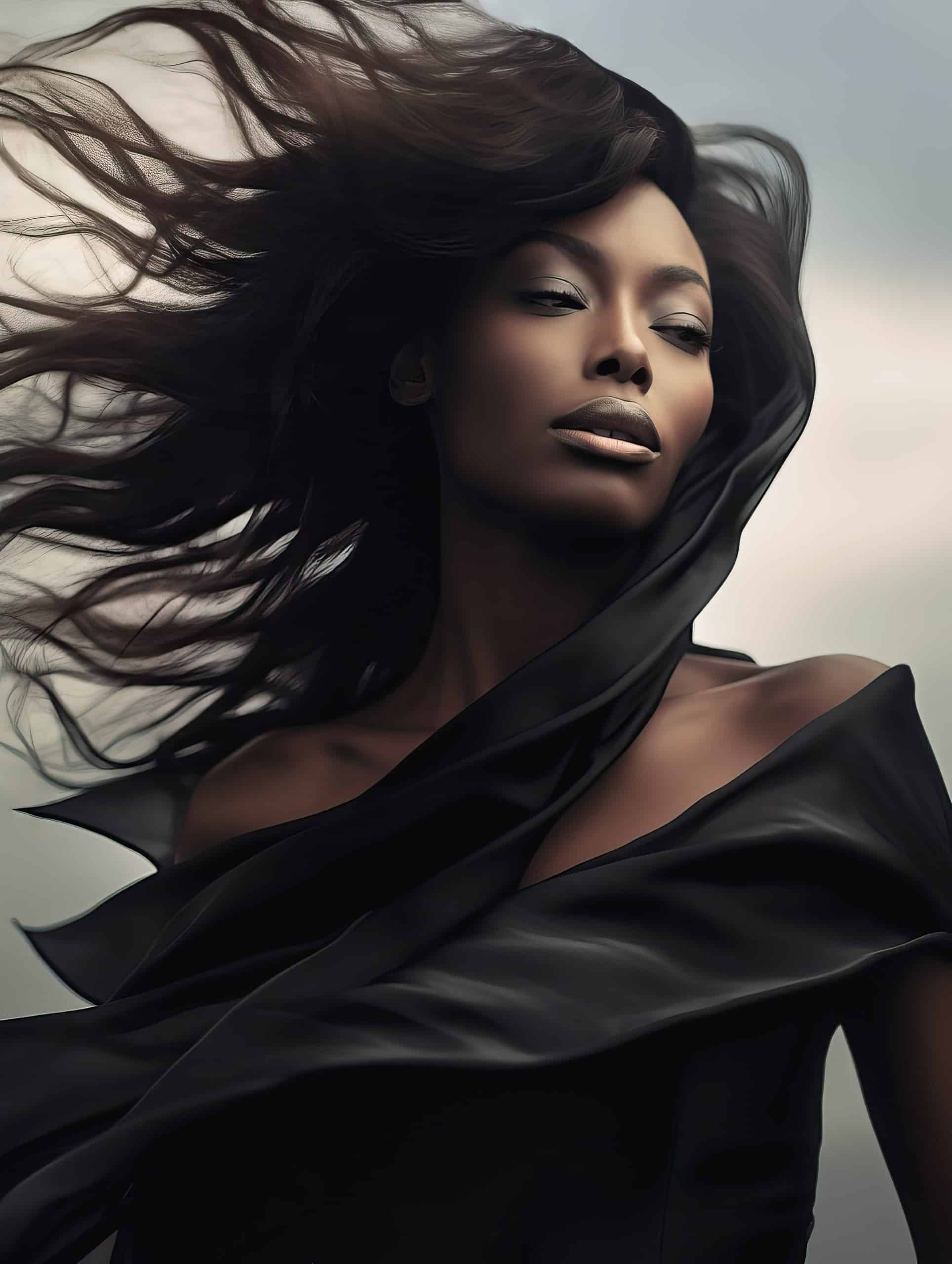 Midjourney Portrait: No. 12 - Female Supermodel - Black Dress