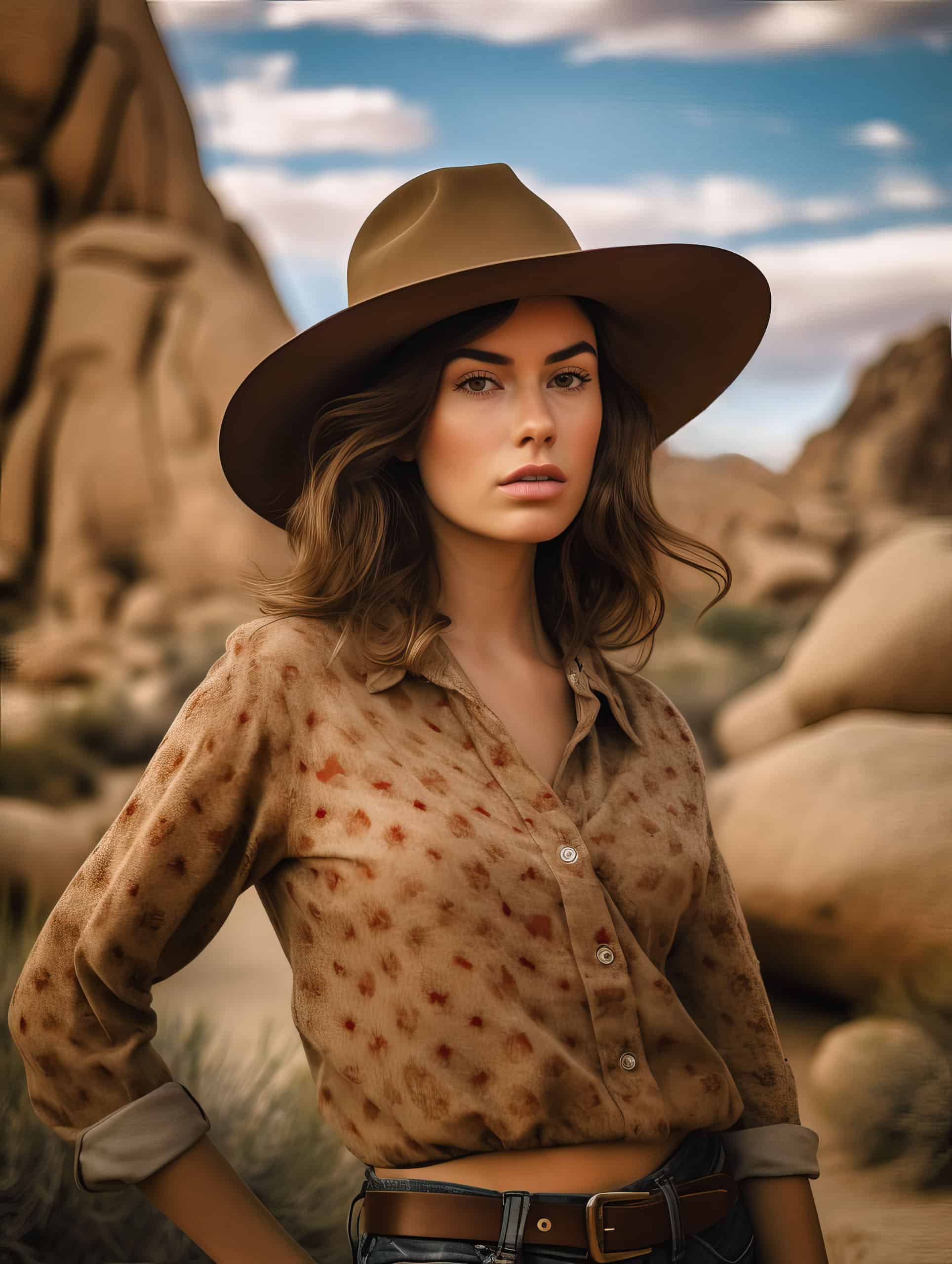 Midjourney Portrait: No. 2 - Joshua Tree - Female - Brown Hat