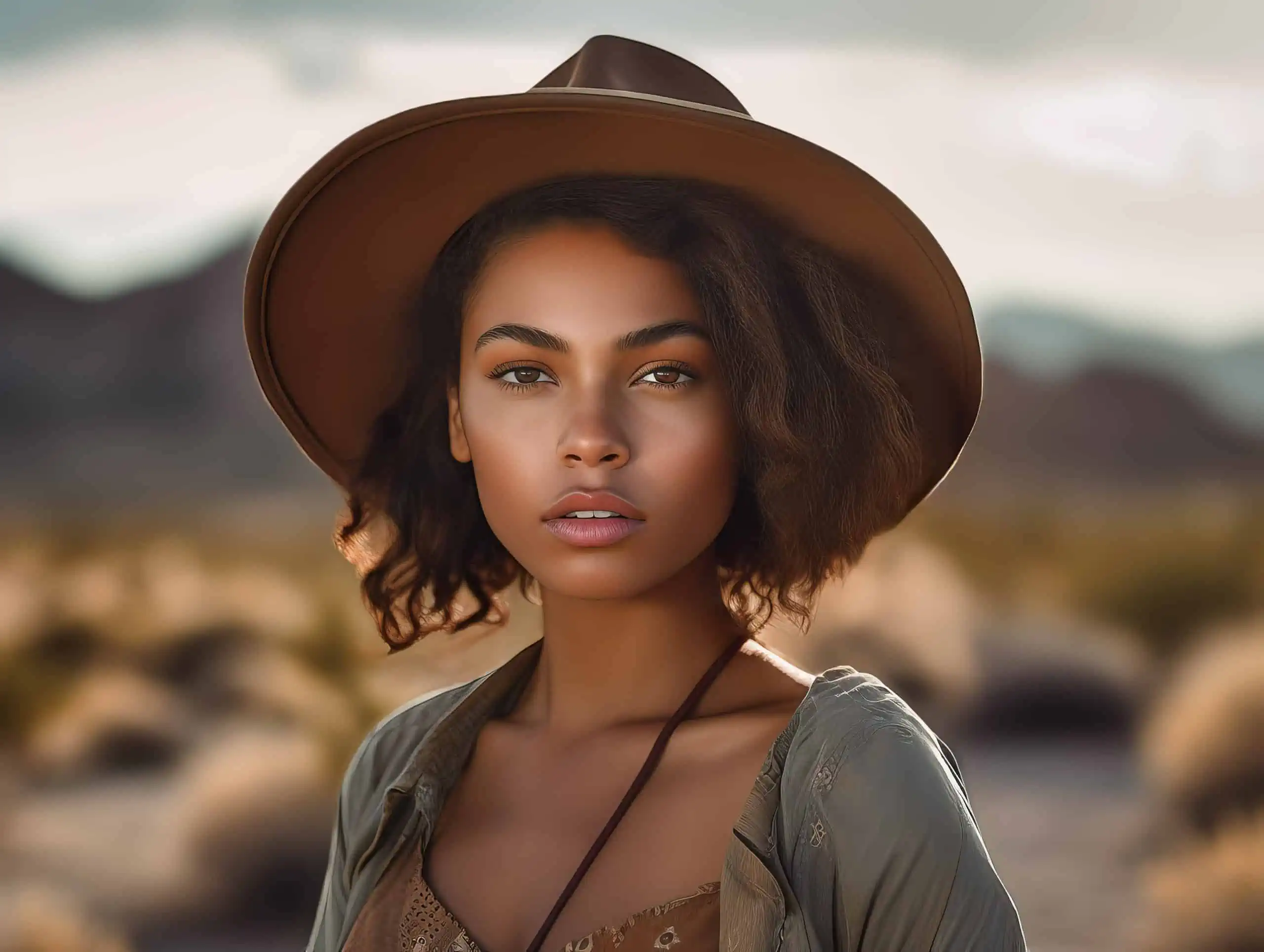 Midjourney Portrait: No. 8 - Joshua Tree Female - Brown Hat