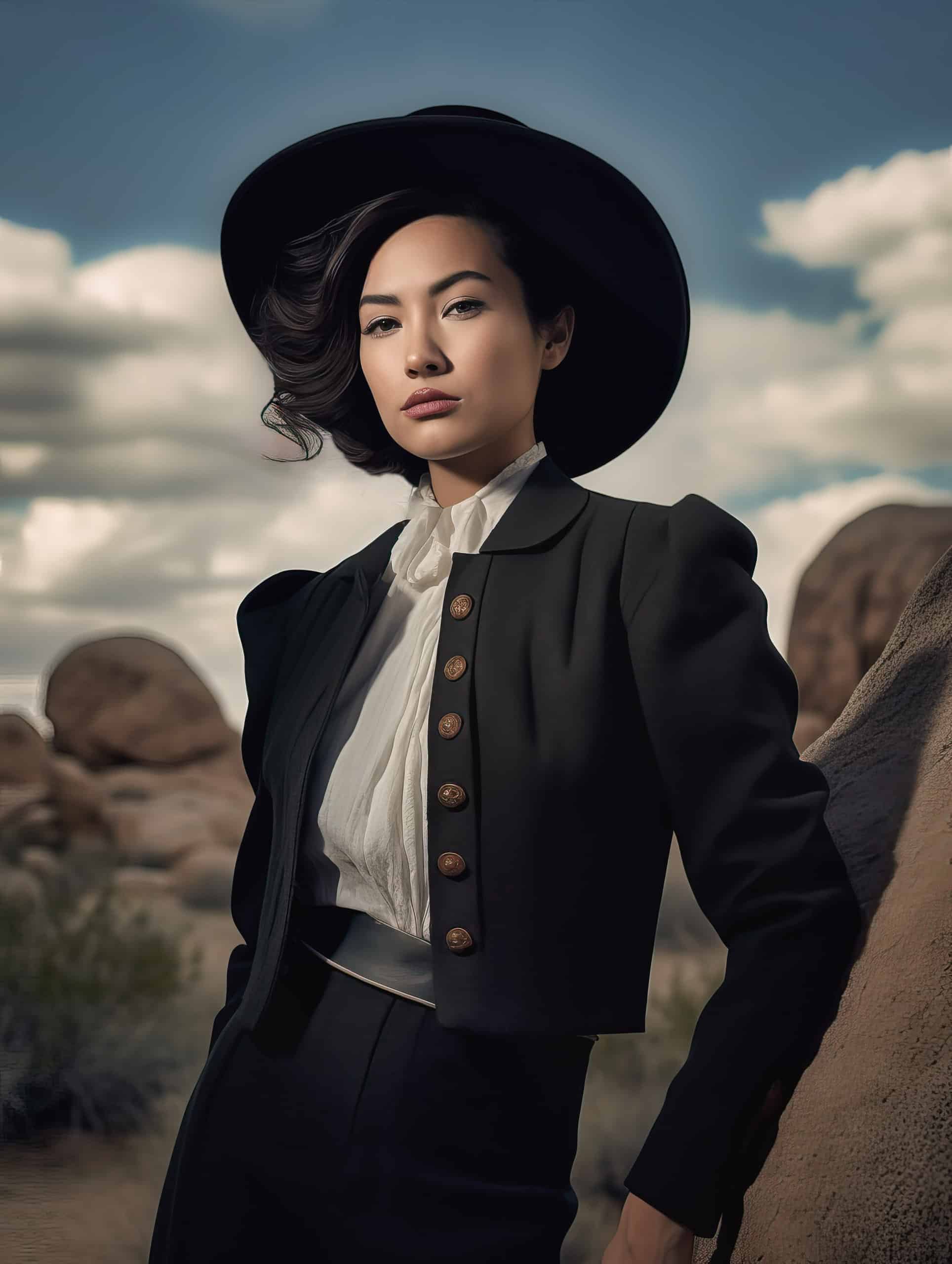 Midjourney Portrait: No. 10 - Joshua Tree Cowgirl - Black Outfit