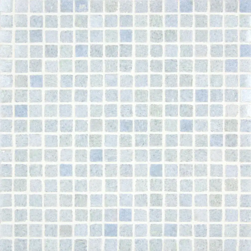 Close-up of light blue and white mosaic tile for interior design.