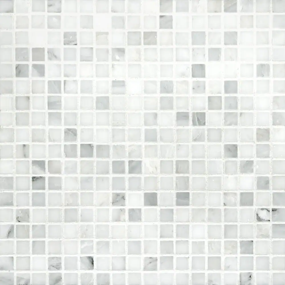 Close-up of white mosaic tile with subtle gray accents for elegant decor.