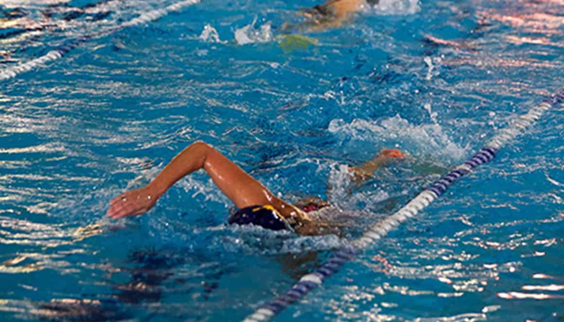 Competitive swimming training at Bell Block School pool, emphasizing aquatic sports for students.
