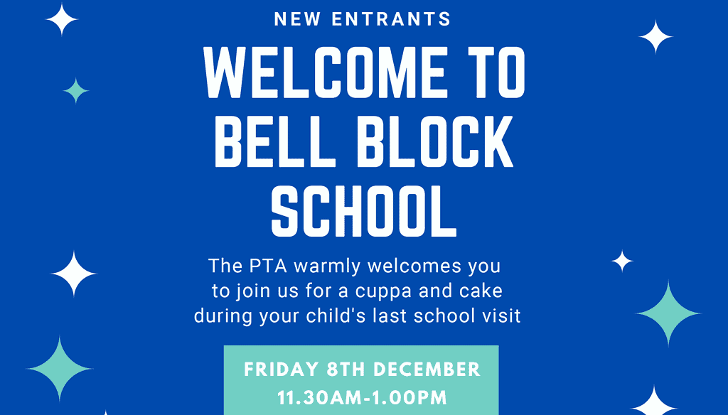 Family welcome poster for Bell Block School in New Zealand, celebrating community and student success in 2024.