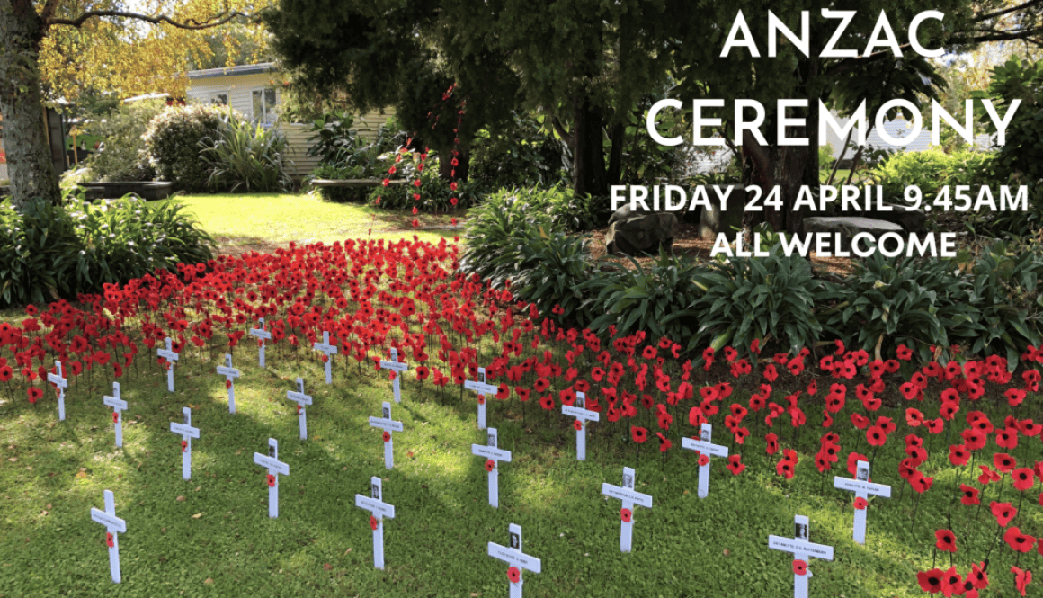 ANZAC Ceremony at Bell Block School with crosses and poppies.