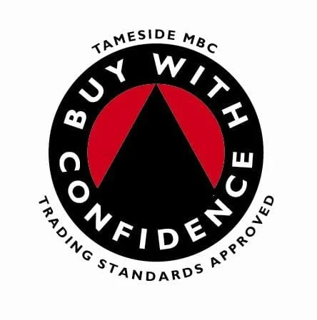 Buy With Confidence badge featuring a black, red, and white circular design.