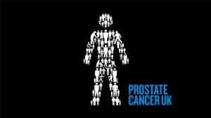 Illustration of diverse human figures forming a prostate shape for Prostate Cancer UK.