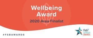 Wellbeing Award 2020 finalist badge for Bennett Staff.
