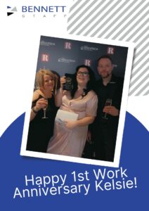 Celebrating Kelsie's first work anniversary at Bennett Staff.