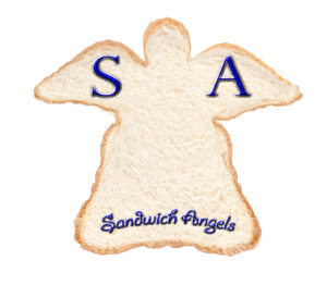 Bread shaped like angel with "S" and "A" letters for Sandwich Angels charity.