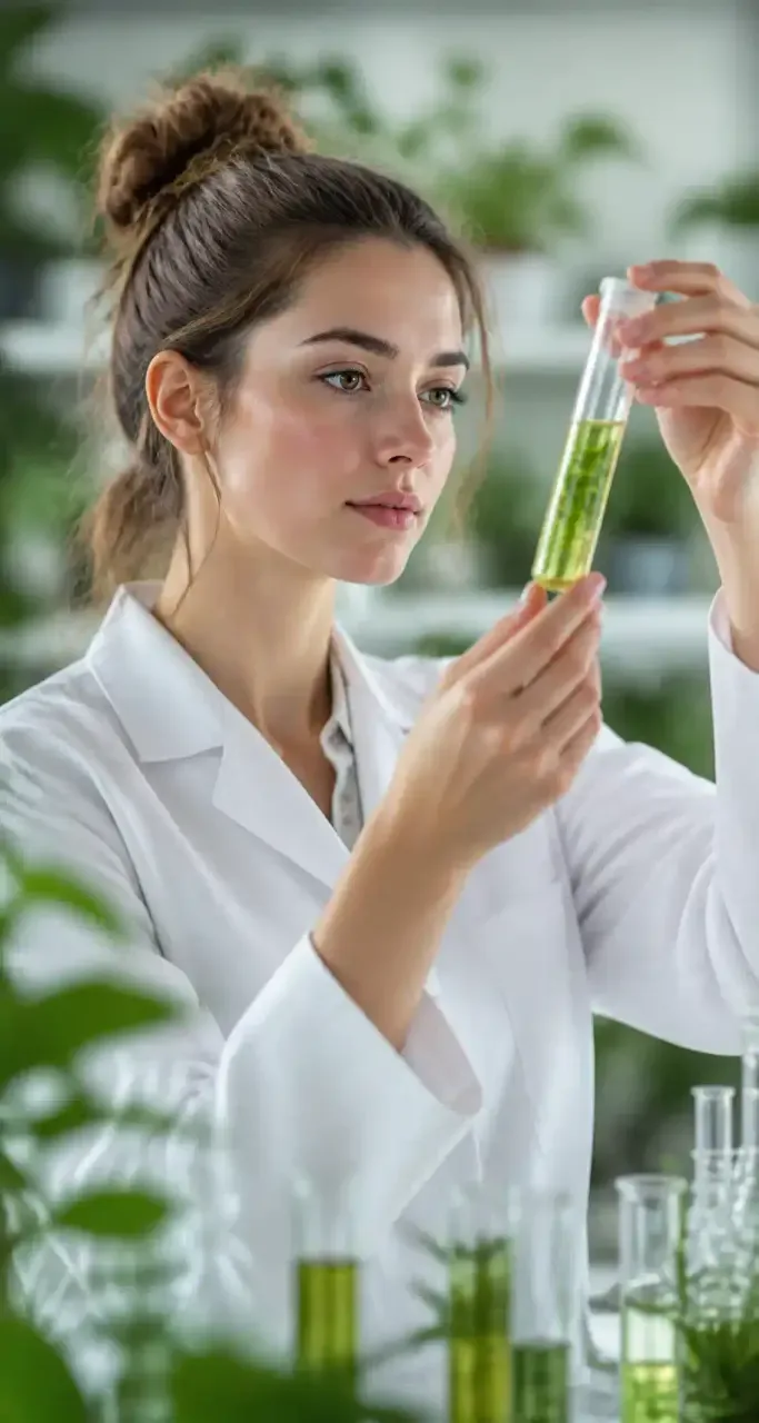 Botaniste en laboratoire analysant un extrait végétal
