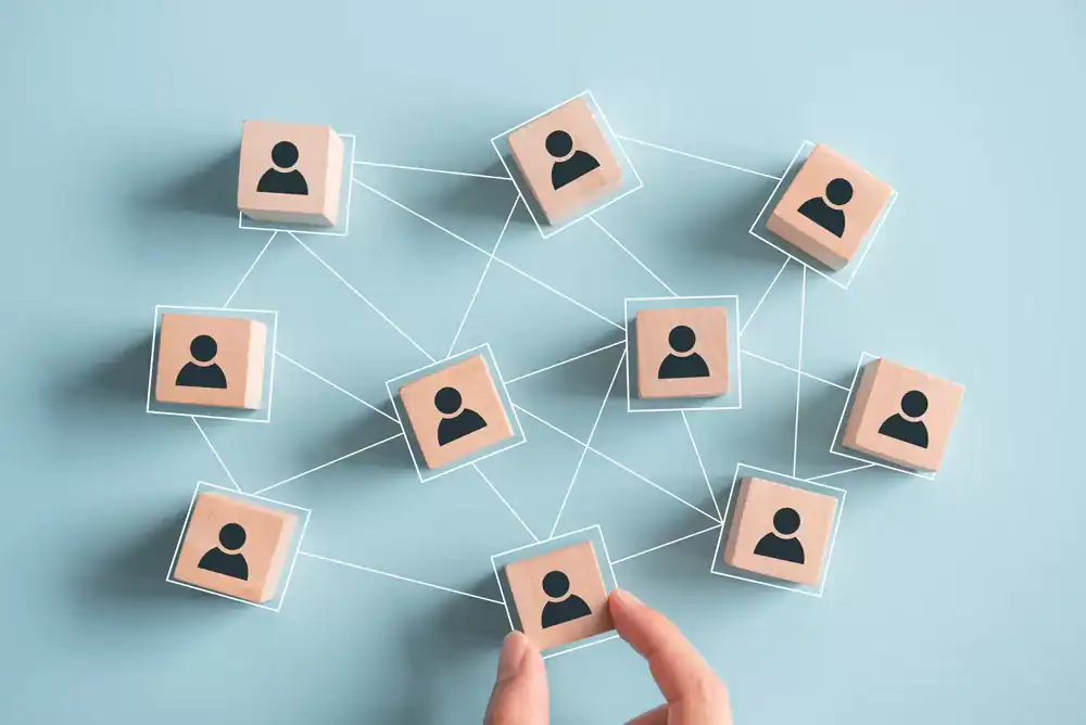 Connected team members network representing collaboration and communication in BEST Software Indonesia - Powered by Pro-Int; innovative cloud-based software solutions for seamless business management.