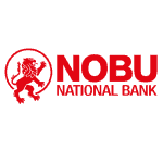 Nobu National Bank logo featuring a red lion emblem and bold text on a dark background representing strength and trust in financial services