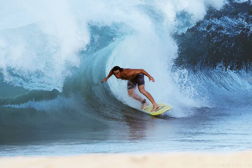 Jaro surfing Sandy Beach on Oahu