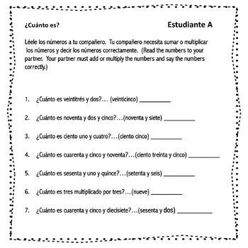 Spanish Numbers Los números Listening and Speaking Paired and Group Activities - Image 2