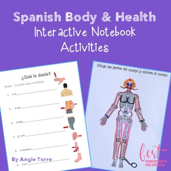 Spanish Body and Health Interactive Notebook Activities with picture of skeleton and body parts