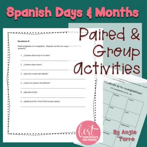 Spanish Days and Months Speaking and Writing Paired and Group Activities