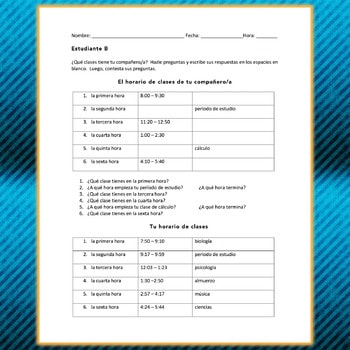 Spanish Time La hora and Classes Speaking Paired Activity - Image 2