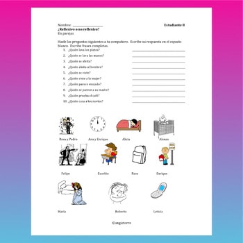 Spanish Reflexive Verbs Speaking Paired Activities - Image 3
