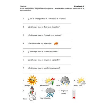 Spanish Weather El tiempo Paired Speaking Activities - Image 2
