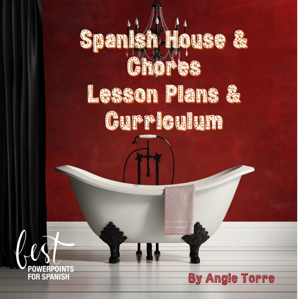 Spanish House and Chores Lesson Plans and Curriculum Bathtub with dark background