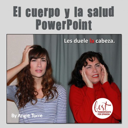 Spanish Body and Health PowerPoint and Activities Les duele la cabeza Two women holding their heads