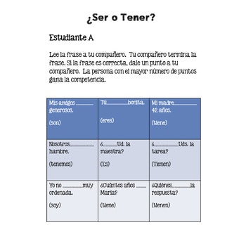 Spanish Tener Ser Paired and Group Speaking Activities - Image 3