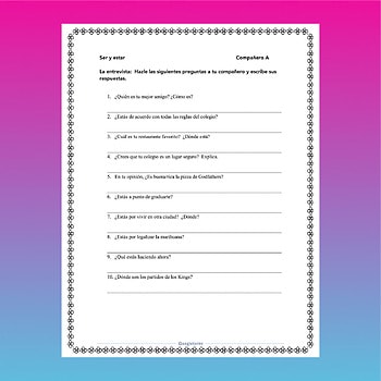 Spanish Ser Estar Paired Speaking Activities and Student Handouts - Image 3