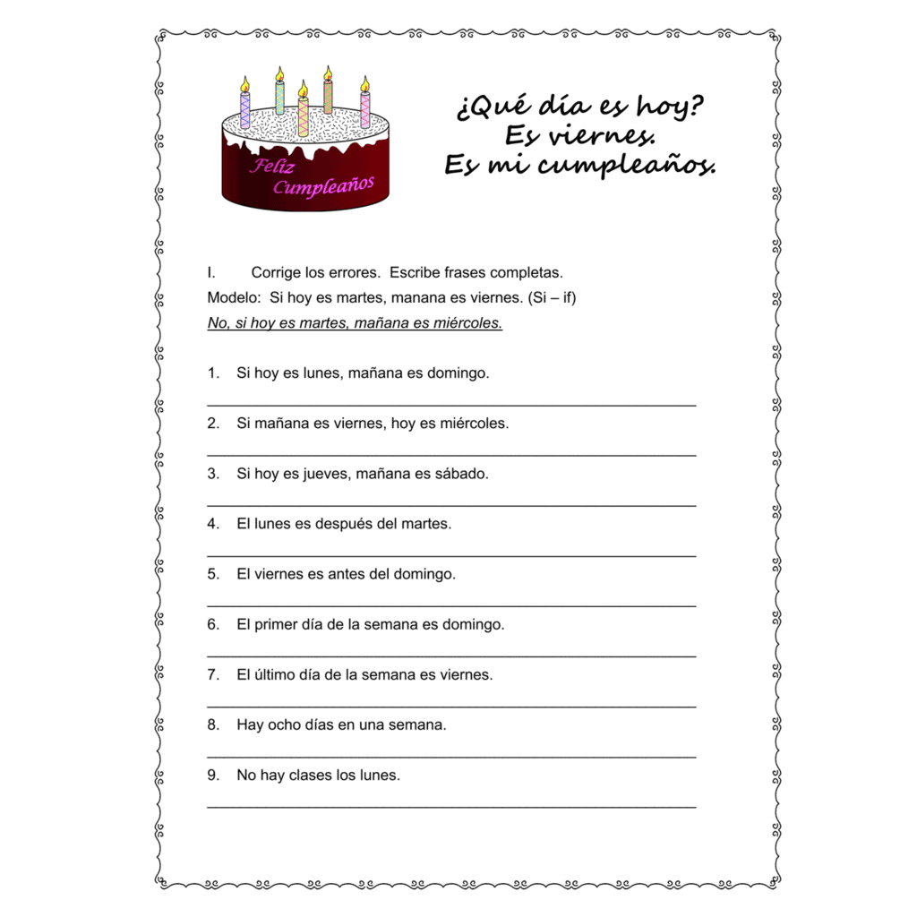 Spanish Days and Months Interactive Notebook Activities