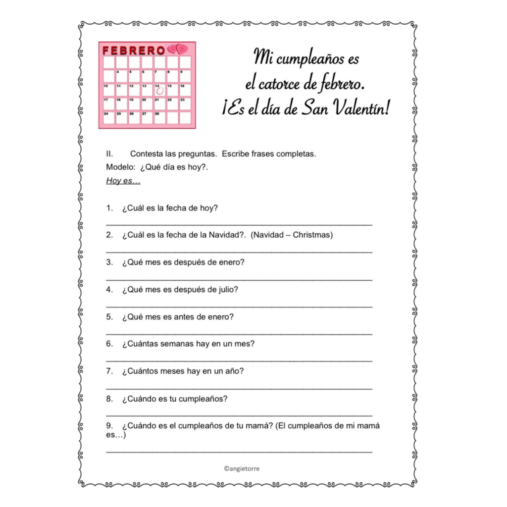 Spanish Days and Months Interactive Notebook Activities