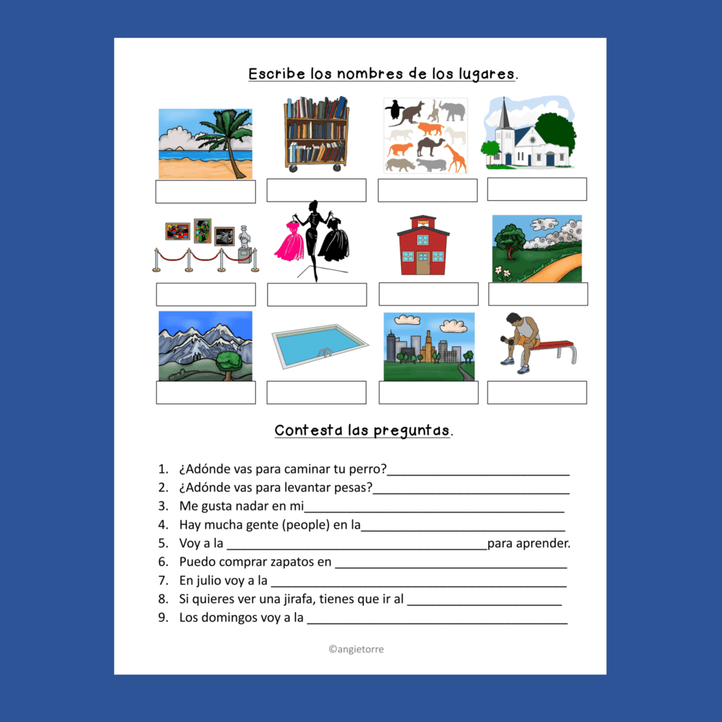 Spanish Places Interactive Notebook Activity