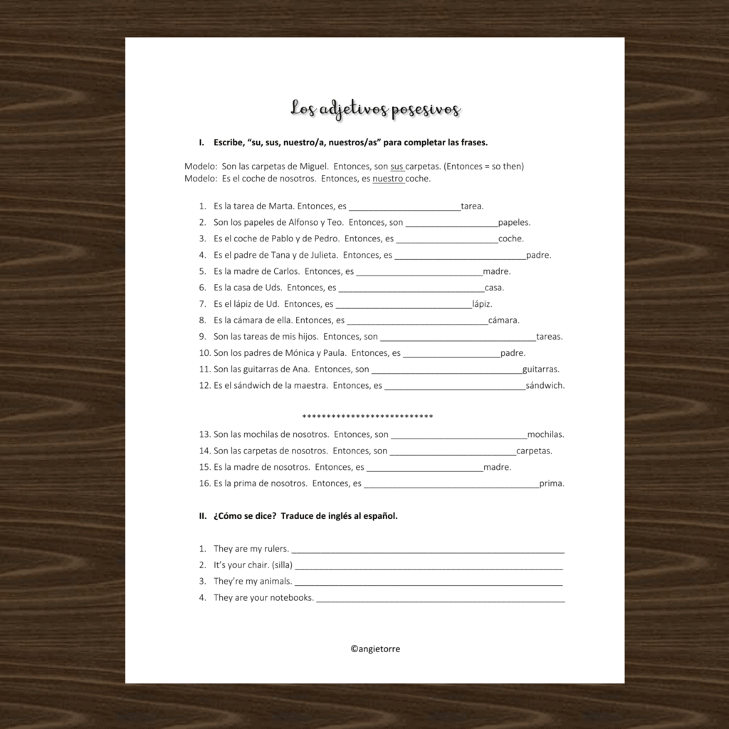 Spanish Possessive Adjectives Interactive Notebook Activity - Image 4