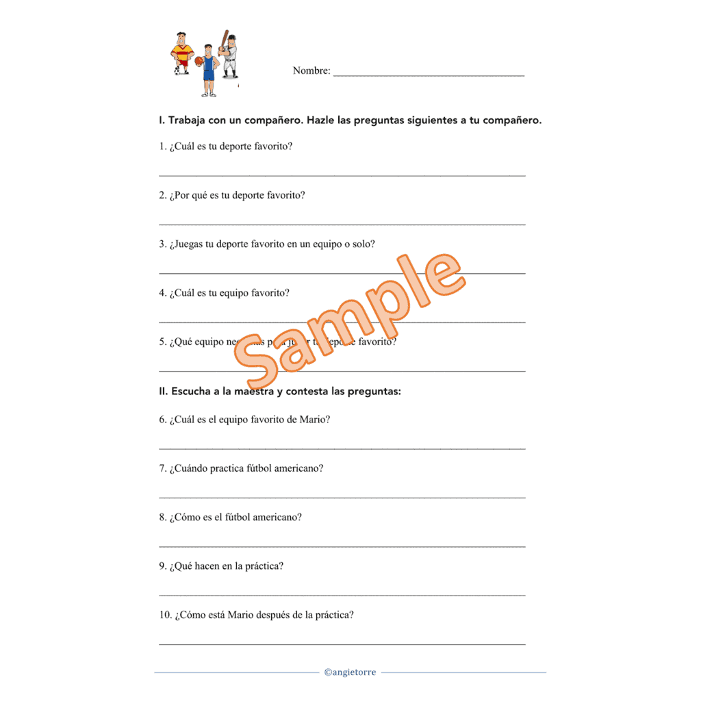 Spanish Sports Los deportes Paired and Listening Activities