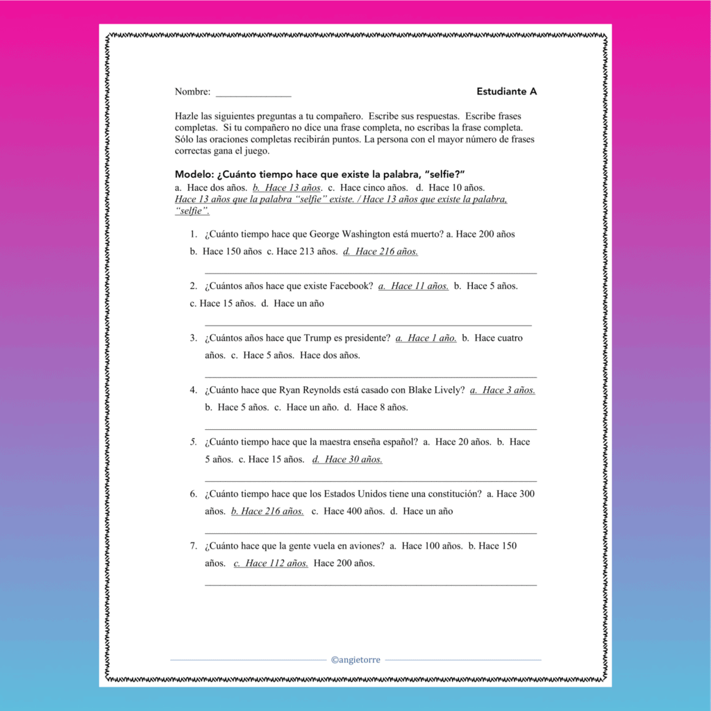 Spanish Hace Que Expressions Paired Speaking Activity - Image 2