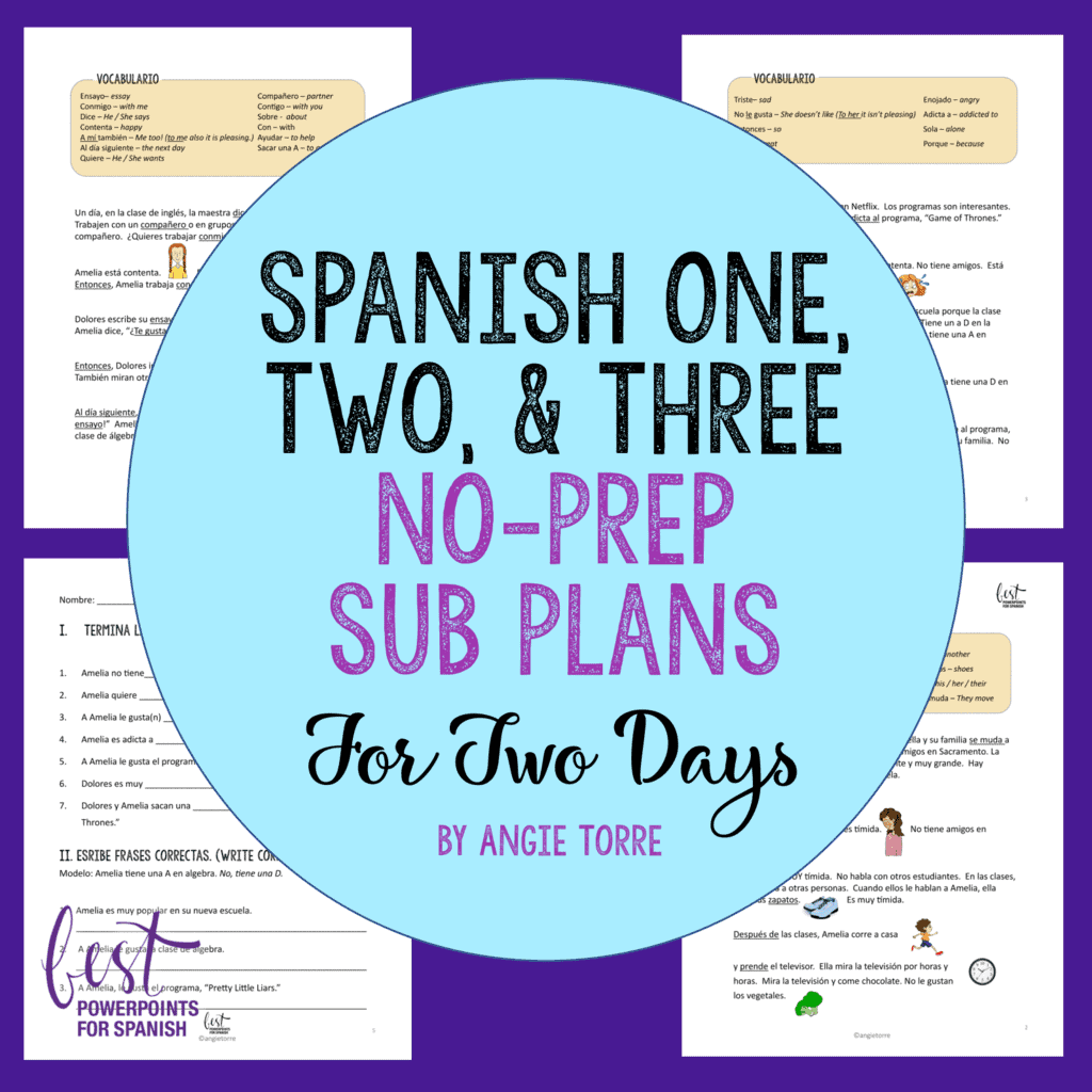 Spanish Sub Plans for Spanish One, Two, and Three for Two Days