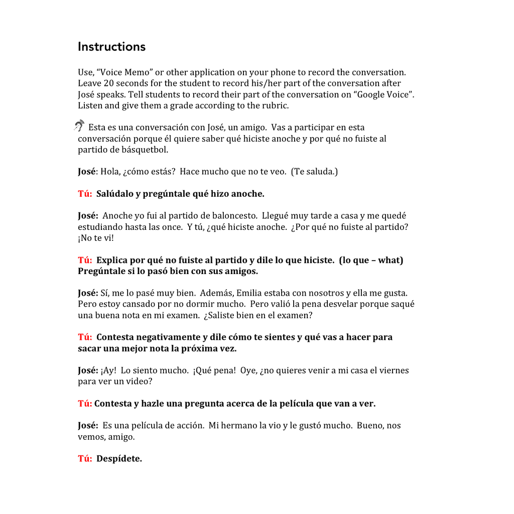 La conversación simulada for Spanish Three and Four - Image 3