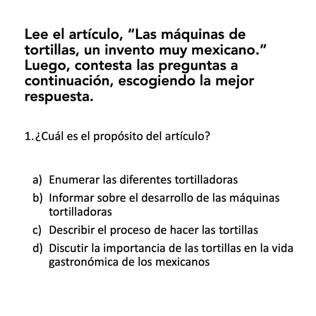 AP Spanish Multiple-Choice Questions for Las máquinas de tortillas - Image 3