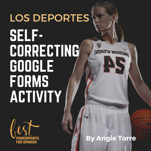 Los deportes Spanish Sports Vocabulary Self-correcting Google Forms Activities Female basketball player standing and holding a basketball