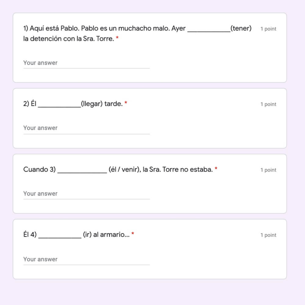 Spanish Preterite Tense Self-correcting Google Forms Activities or Tests - Image 3