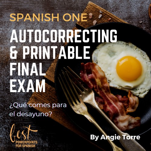 Autocorrecting Spanish One Final Exam Picture of bacon and eggs and two forks: ¿Qué comes para el desayuno?