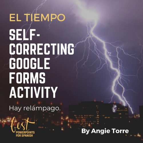 El tiempo self-correcting Google Forms Activity night view of city with lightening bolt in sky