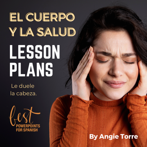 Spanish Body and Health El cuerpo y la salud Lesson Plans and Curriculum Woman with a headache Le duele la cabeza
