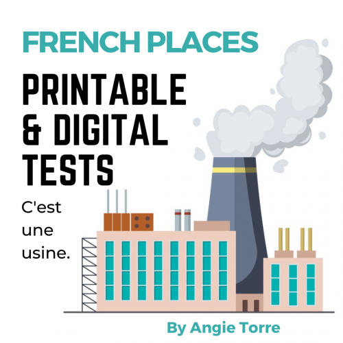 French Places in the City and Prepositions Tests Factory with smoke billowing out