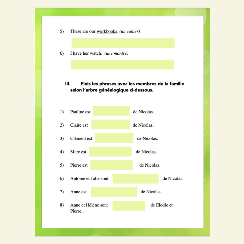 La famille French Family and Possessive Adjectives Digital and Printable Tests - Image 3