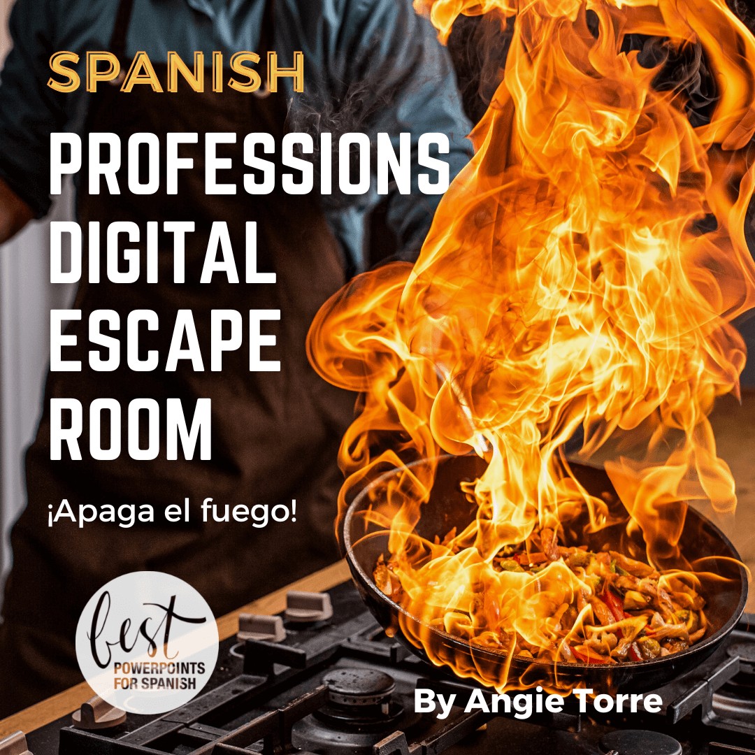 Spanish Escape Room for the Professions and Jobs pan on fire