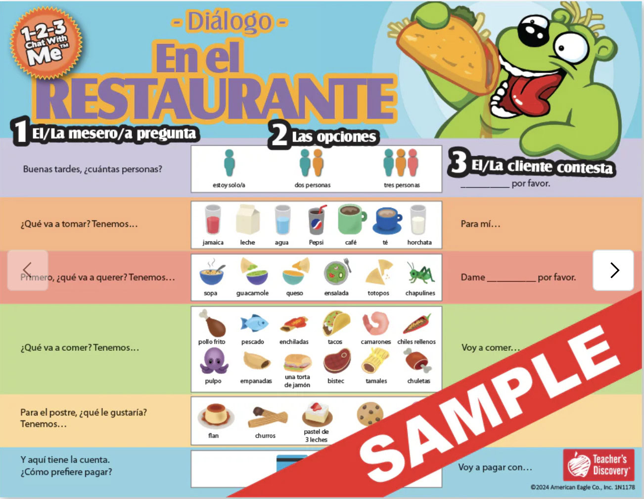 En el restaurante Spanish Chat Mat Food Vocabulary