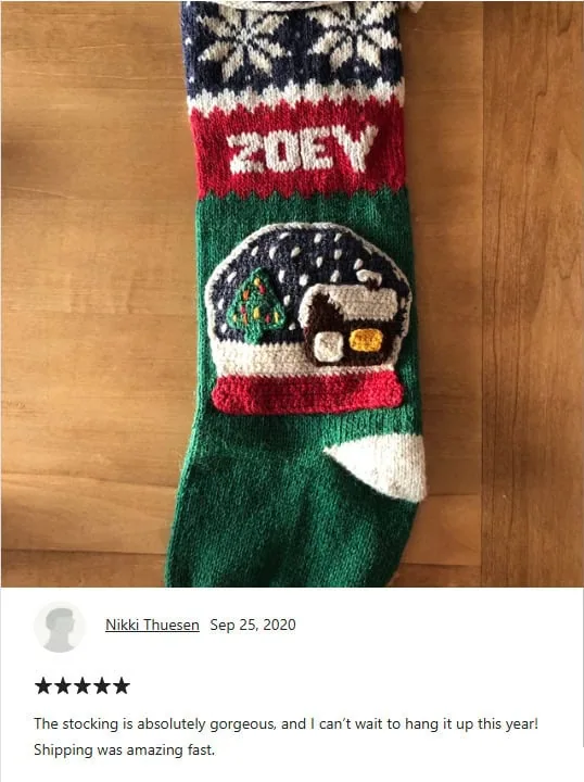 The stocking is absolutely gorgeous, and can't wait to hang it up this year! Shipping was amazing fast.