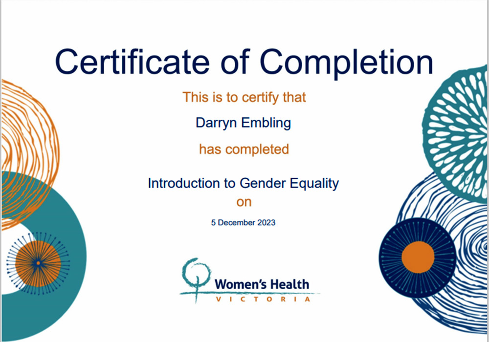 Darryn Embling Certificate